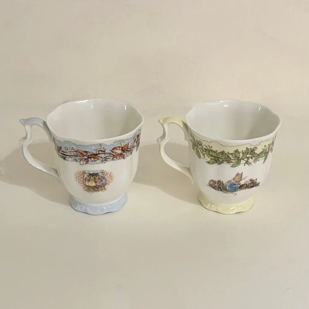 Set 2 Vintage ROYAL DOULTON Brambly Hedge Winter Spring Beaker‎ Tea Cups 1983